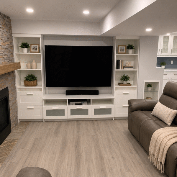 Custom Basement Retreat with Wet Bar & Fireplace