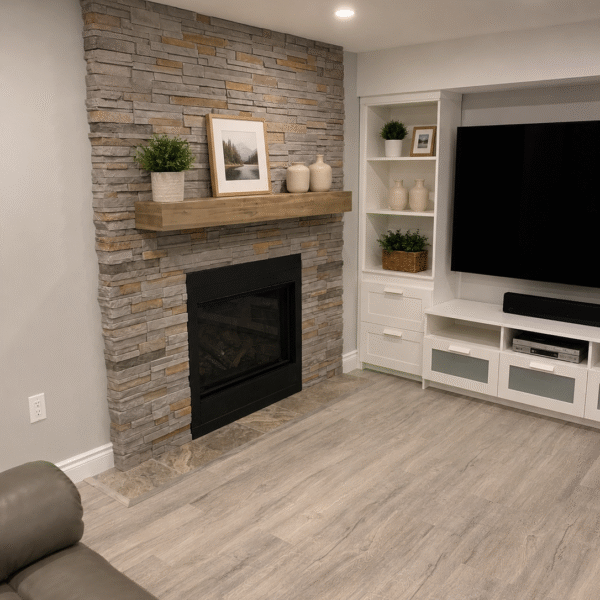 Custom Basement Retreat with Wet Bar & Fireplace