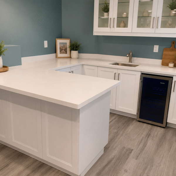 Custom Basement Retreat with Wet Bar & Fireplace