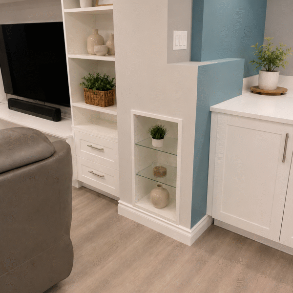 Custom Basement Retreat with Wet Bar & Fireplace