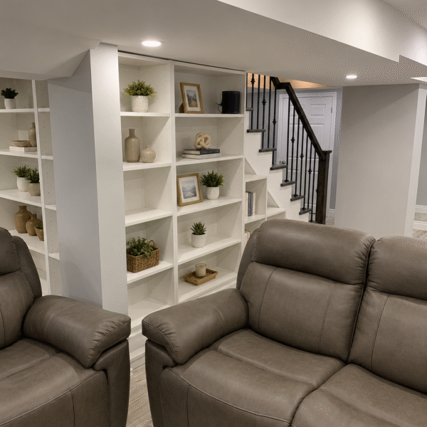Custom Basement Retreat with Wet Bar & Fireplace