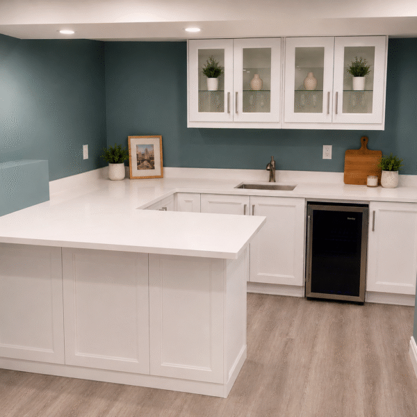 Custom Basement Retreat with Wet Bar & Fireplace